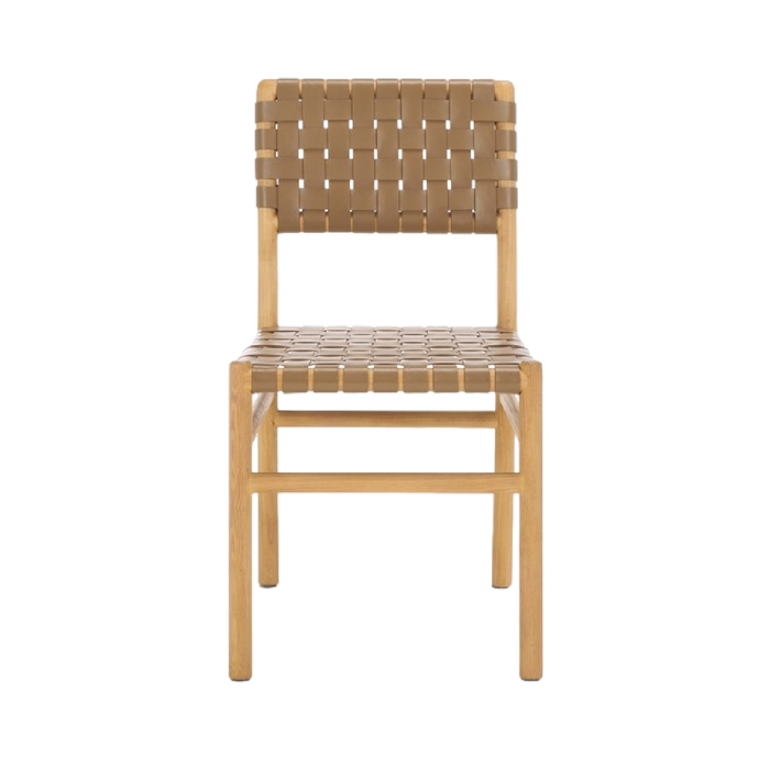 Archie Woven Leather Chair in Dark Tan - Set of 2