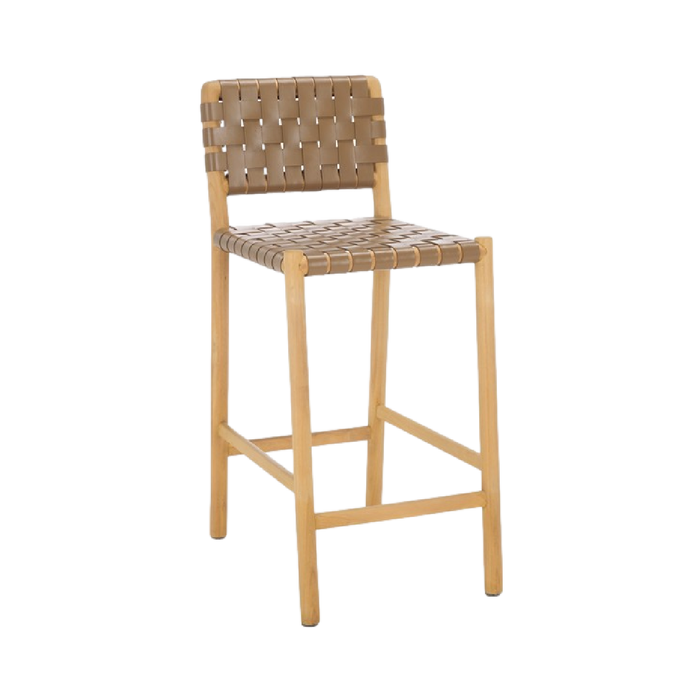 Archie Woven Leather Counter Stool - Dark Tan