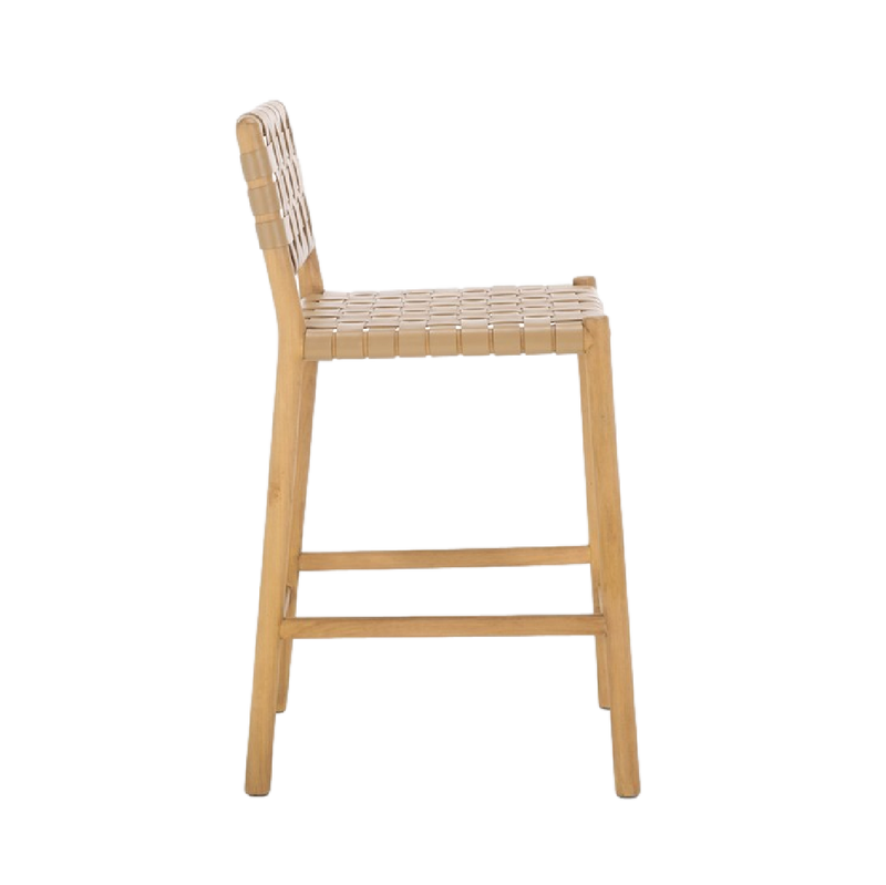 Archie Woven Leather Counter Stool - Light Tan