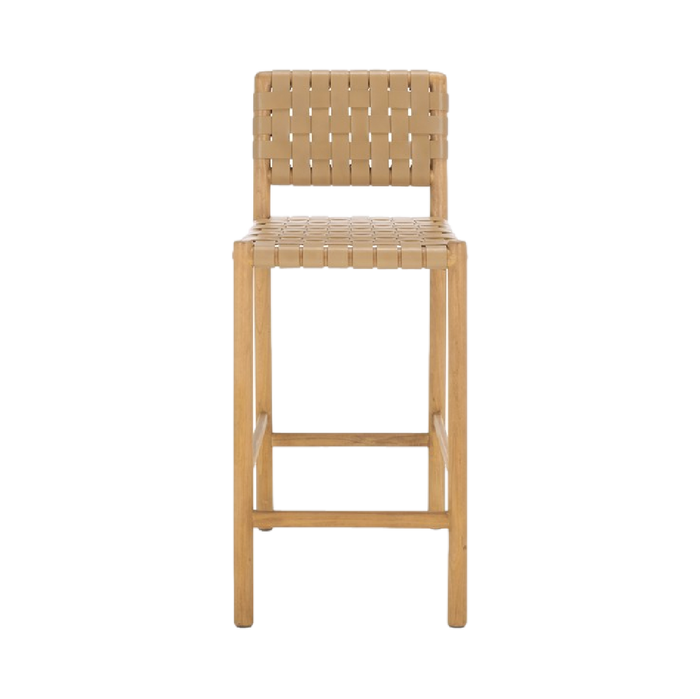 Archie Woven Leather Counter Stool - Light Tan