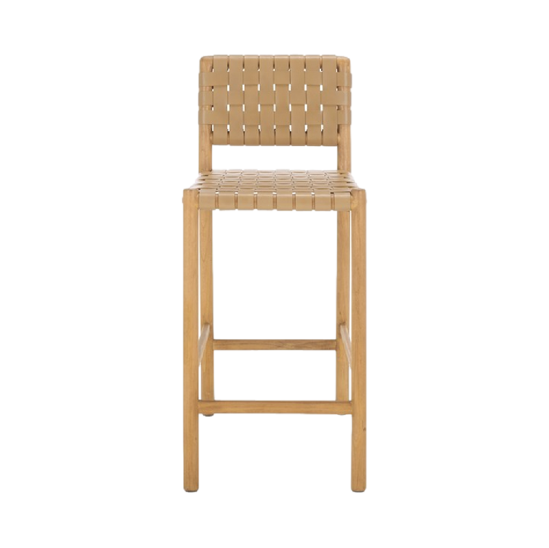 Archie Woven Leather Counter Stool - Light Tan