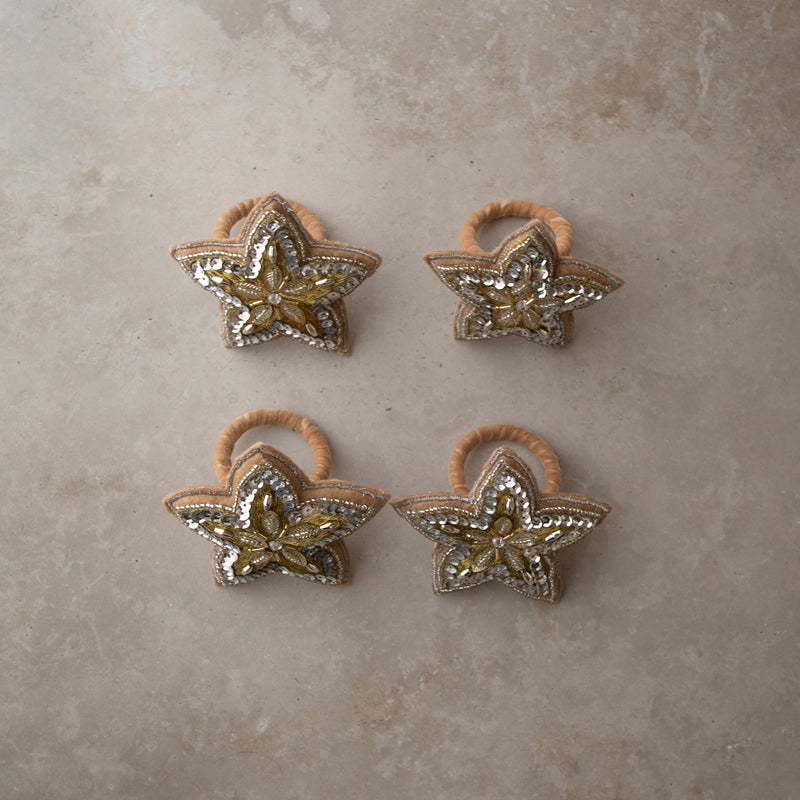 Embroidered Star Napkin Ring Set