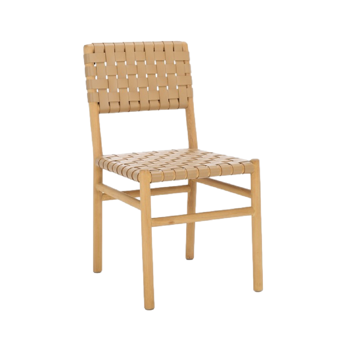 Archie Woven Leather Chair in Light Tan - Set of 2