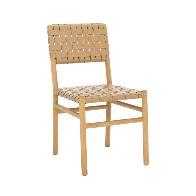 Archie Woven Leather Chair in Light Tan - Set of 2