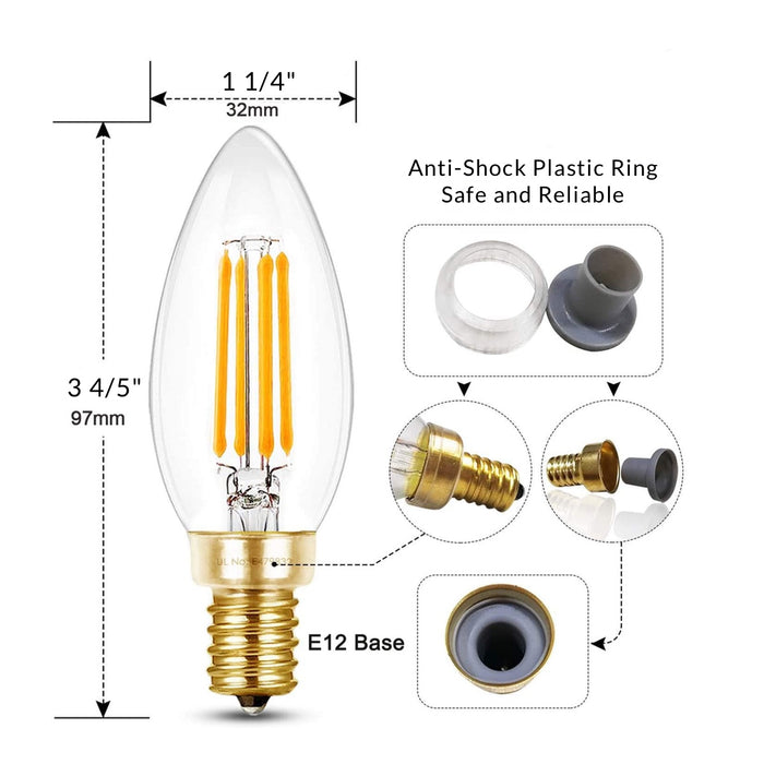 Candelabra Bulb 4 Watt Clear LED Dimmable E12 2700K