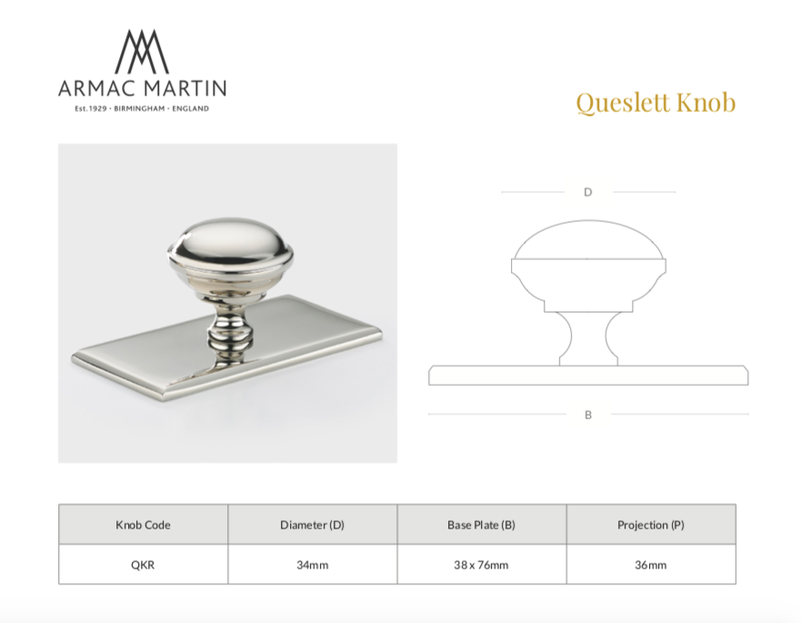 Queslett Knob with Rectangular Backplate